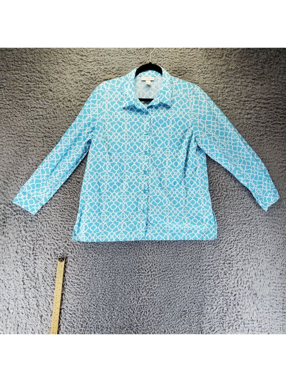 Appleseeds Shirt Womens Large Petite Light Blue Button-Up Long Sleeve Cotton